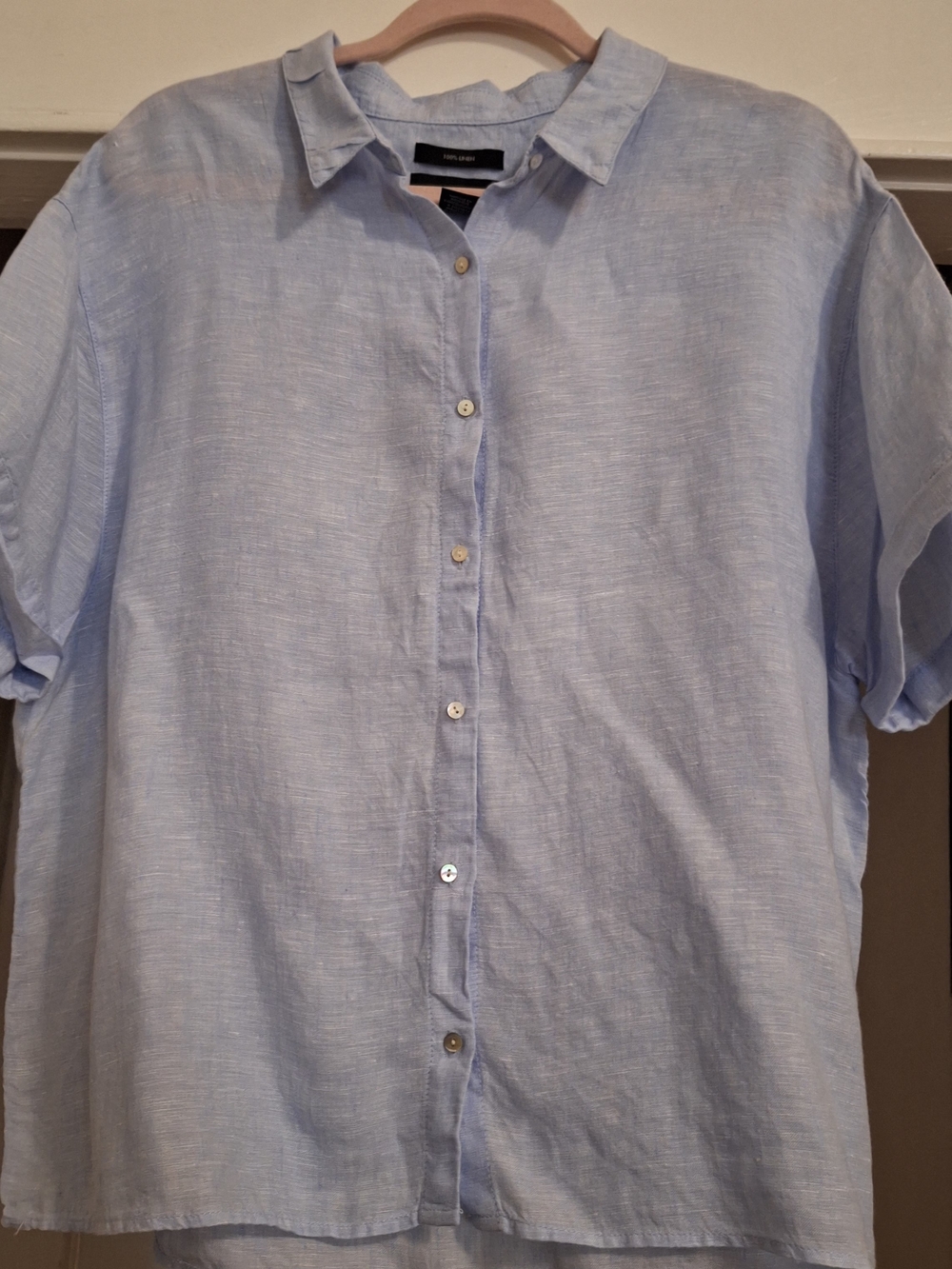 Tahari Light Blue Linen Short-Sleeve Button-Down Shirt